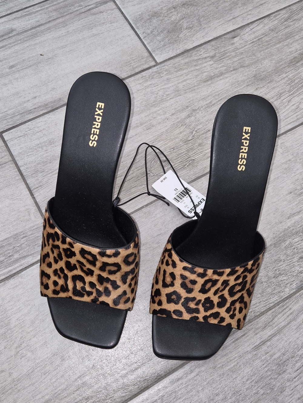 Express Leopard Print Calf Hair Slide Mules - Black & Brown